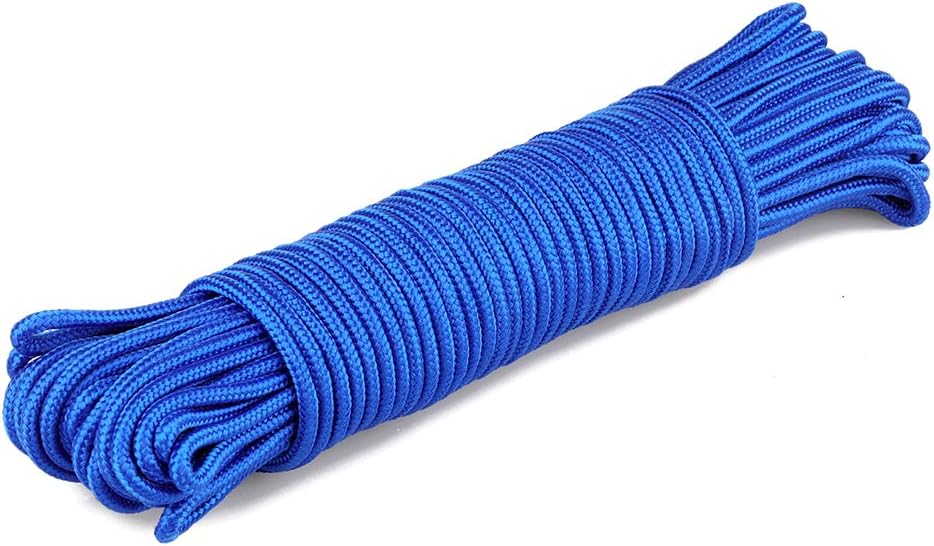 Blue Nylon Cord 6mm, 30m Braided Hanging Rope - Strong Traction Tying Rope for Camping, Survival, Gardening, Bundling, Workshop, Outdoor Multipurpose Utility