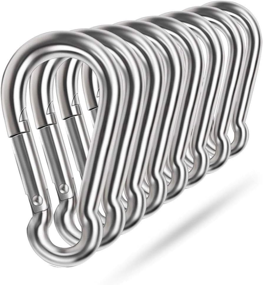 Spring Snap Hooks, 304 Stainless Steel Metal Clip Heavy Duty Rope Connector Small Snap Clamp Key Chain Link Buckle for Hammock Swing Set Outdoor Travel Camping Fishing Hiking 2.36inch(m6)-8pcs