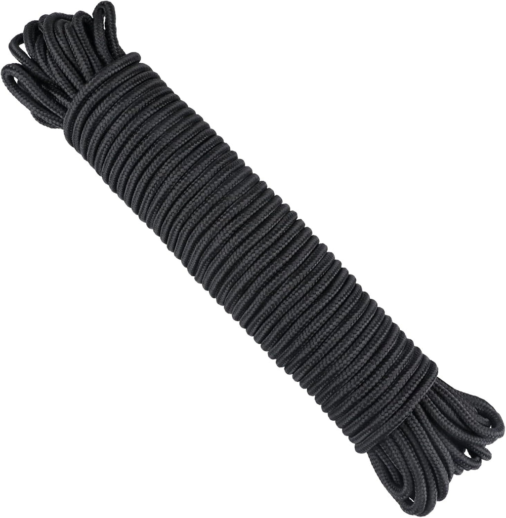 Black Nylon Rope 6mm, 30m Braided Cord Hanging Rope String for Camping, Survival, Gardening, Bundling, Workshop, Outdoor Multipurpose Utility