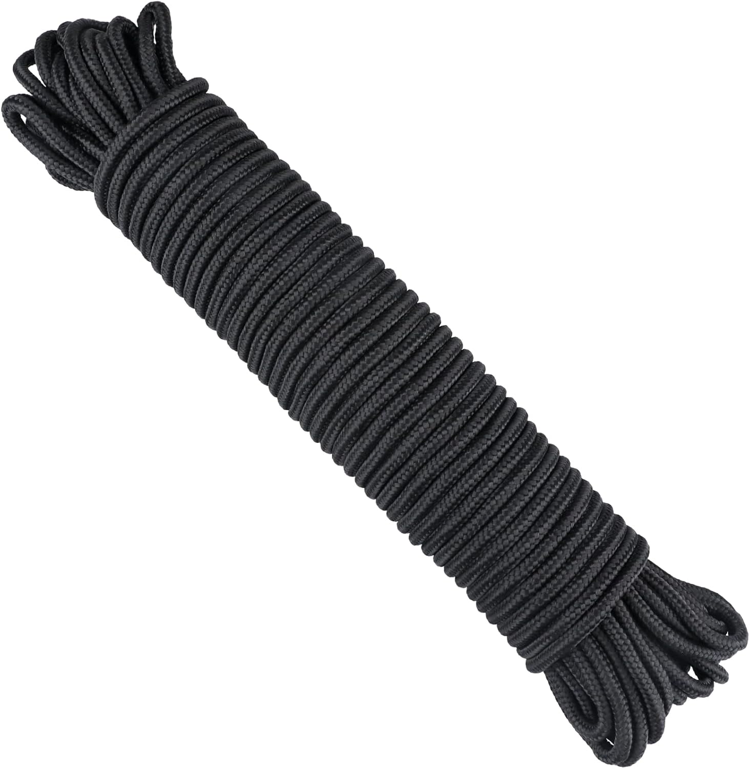 Black Nylon Rope 6mm, 30m Braided Cord Hanging Rope String for Camping, Survival, Gardening, Bundling, Workshop, Outdoor Multipurpose Utility