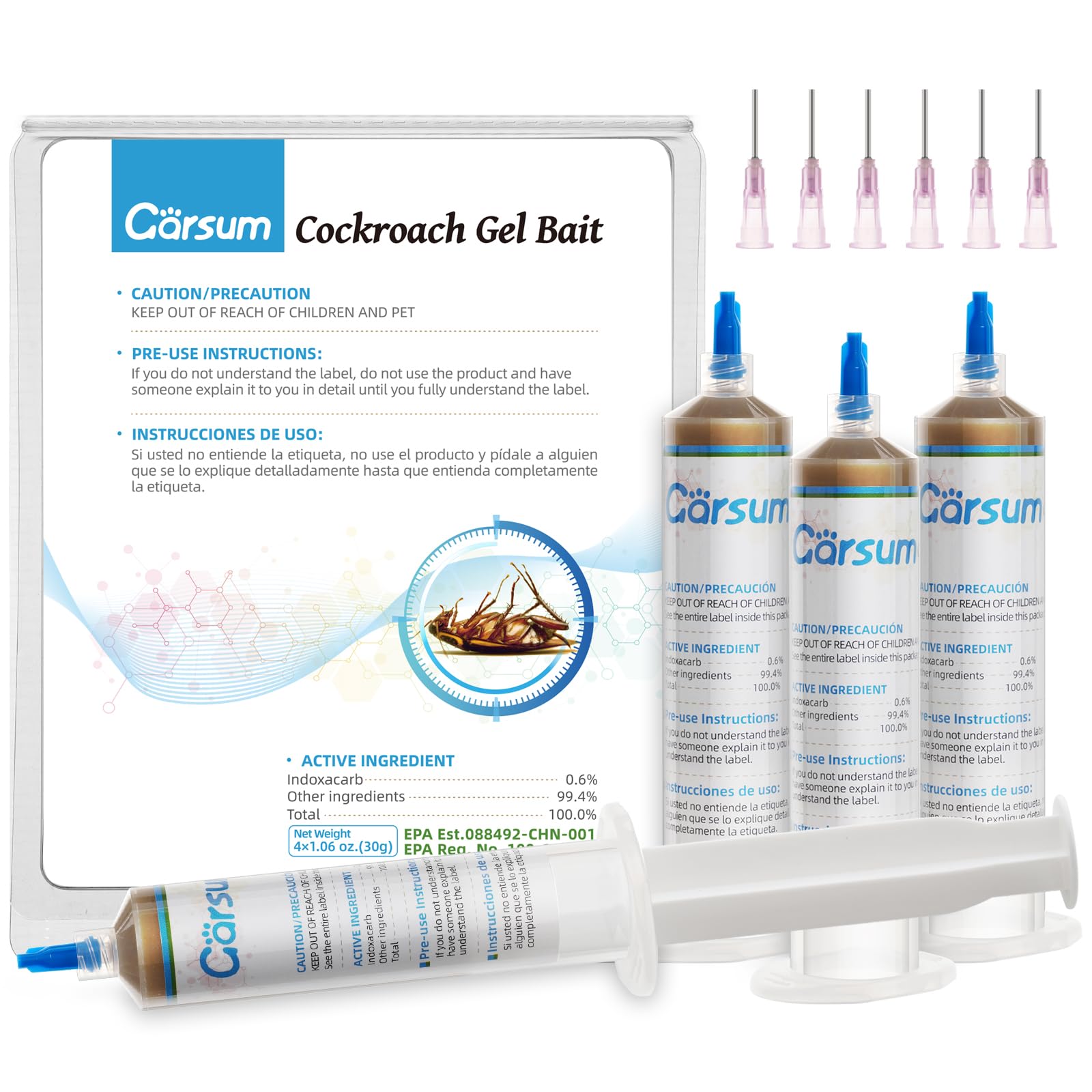 Garsum Cockroach Gel Bait 1 Box (4 Tubes x 30 Grams), Roach Killer Indoor Infestation Home and Outdoor Use