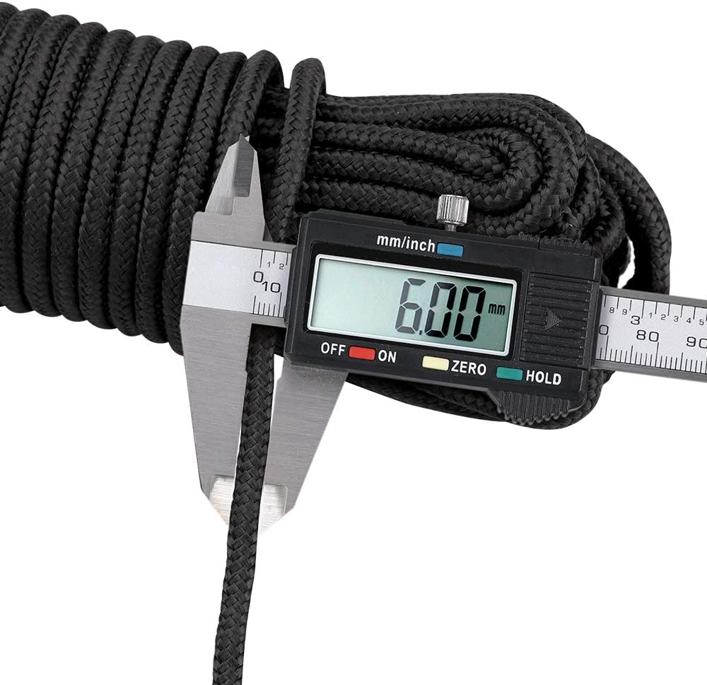 Black Nylon Rope 6mm, 30m Braided Cord Hanging Rope String for Camping, Survival, Gardening, Bundling, Workshop, Outdoor Multipurpose Utility