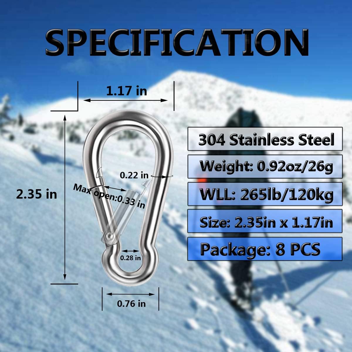 Spring Snap Hooks, 304 Stainless Steel Metal Clip Heavy Duty Rope Connector Small Snap Clamp Key Chain Link Buckle for Hammock Swing Set Outdoor Travel Camping Fishing Hiking 2.36inch(m6)-8pcs