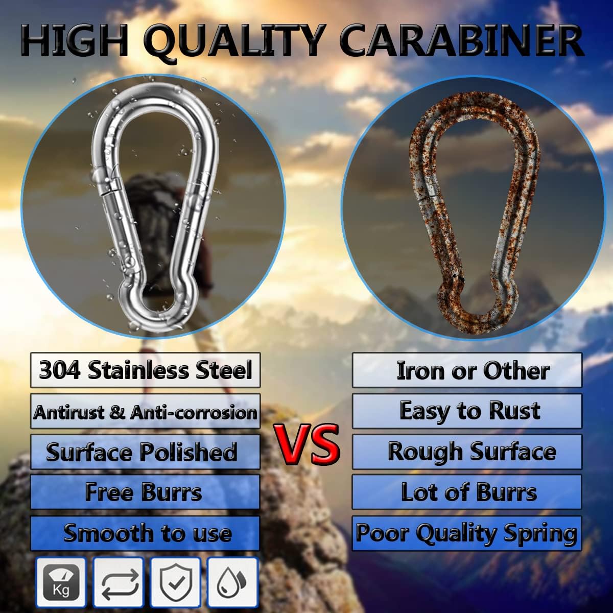 Spring Snap Hooks, 304 Stainless Steel Metal Clip Heavy Duty Rope Connector Small Snap Clamp Key Chain Link Buckle for Hammock Swing Set Outdoor Travel Camping Fishing Hiking 2.36inch(m6)-8pcs