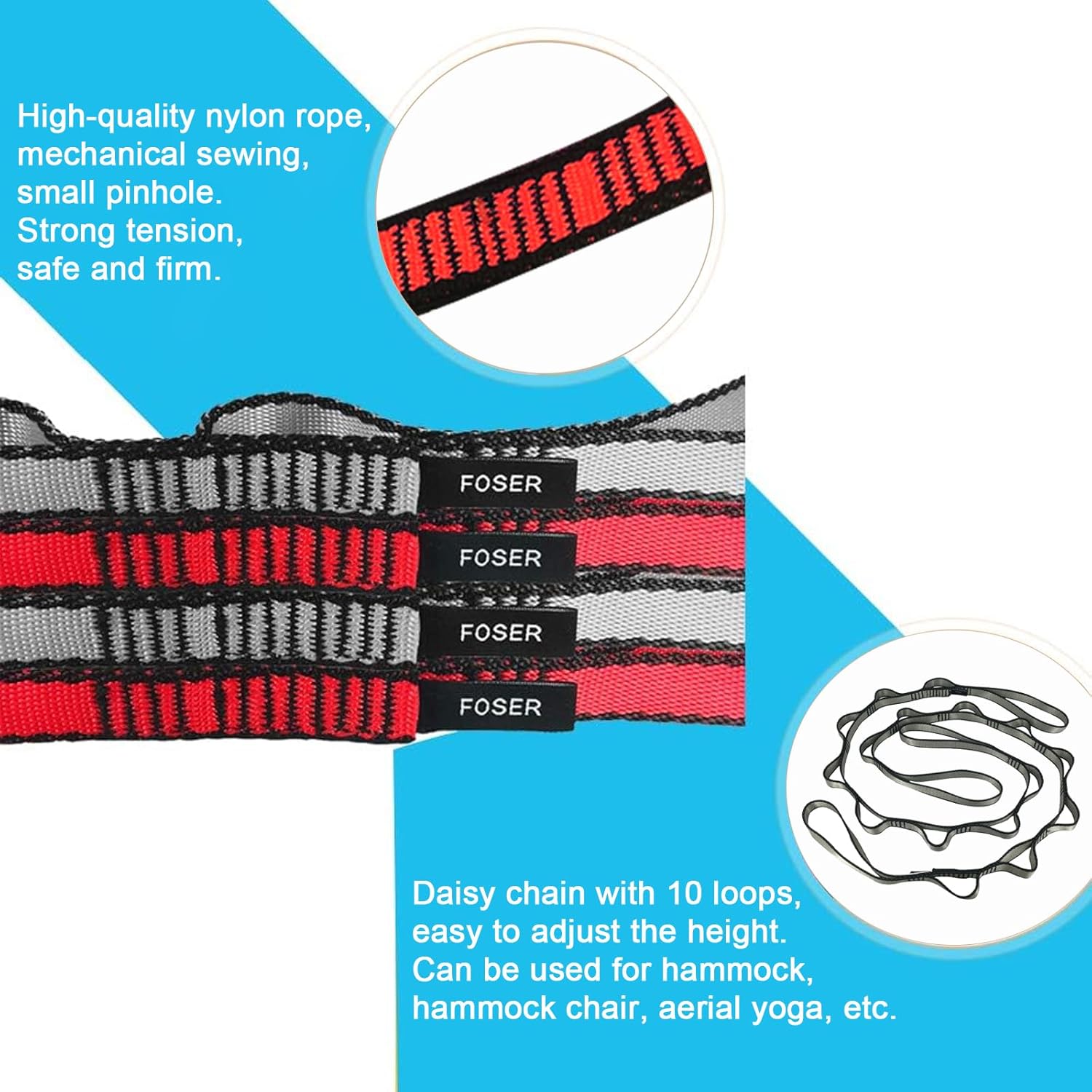 2pcs Daisy Chains, Yoga Hammock Extension Strap, 23KN Adjustable Nylon Climbing Sling Fitness Pilates and Exercise Extend Band