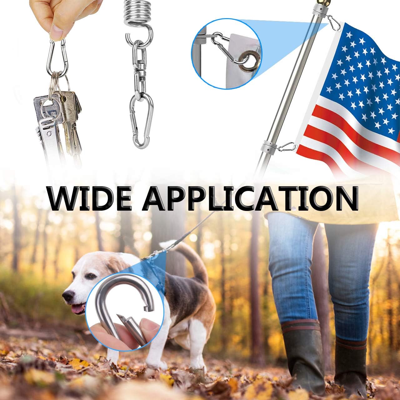 Spring Snap Hooks, 304 Stainless Steel Metal Clip Heavy Duty Rope Connector Small Snap Clamp Key Chain Link Buckle for Hammock Swing Set Outdoor Travel Camping Fishing Hiking 2.36inch(m6)-8pcs