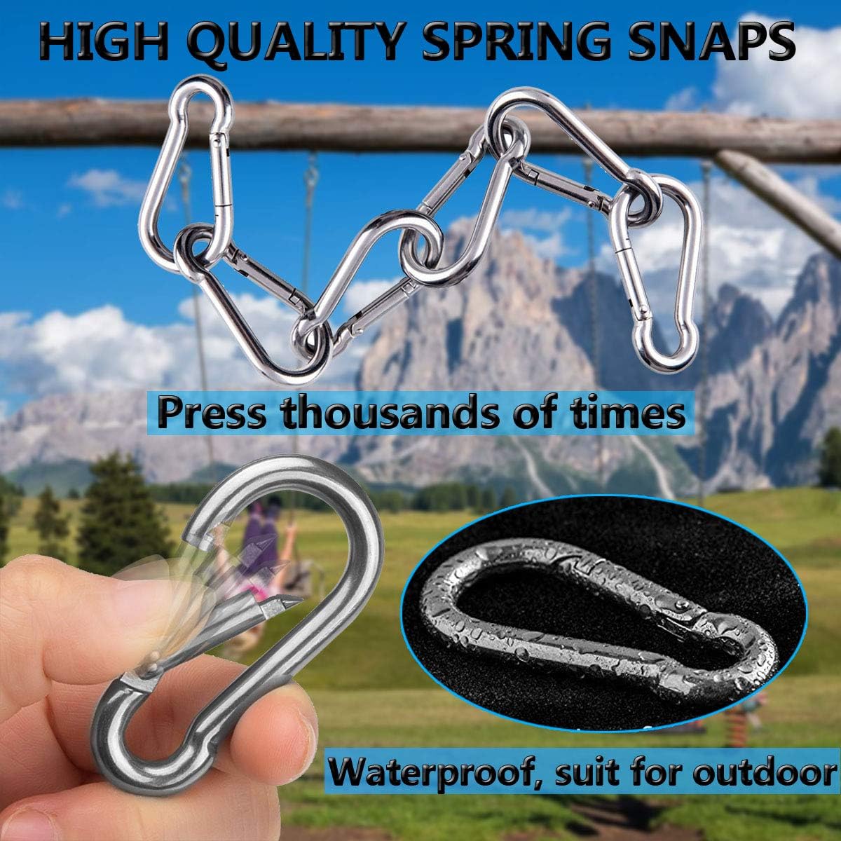 Spring Snap Hooks, 304 Stainless Steel Metal Clip Heavy Duty Rope Connector Small Snap Clamp Key Chain Link Buckle for Hammock Swing Set Outdoor Travel Camping Fishing Hiking 2.36inch(m6)-8pcs