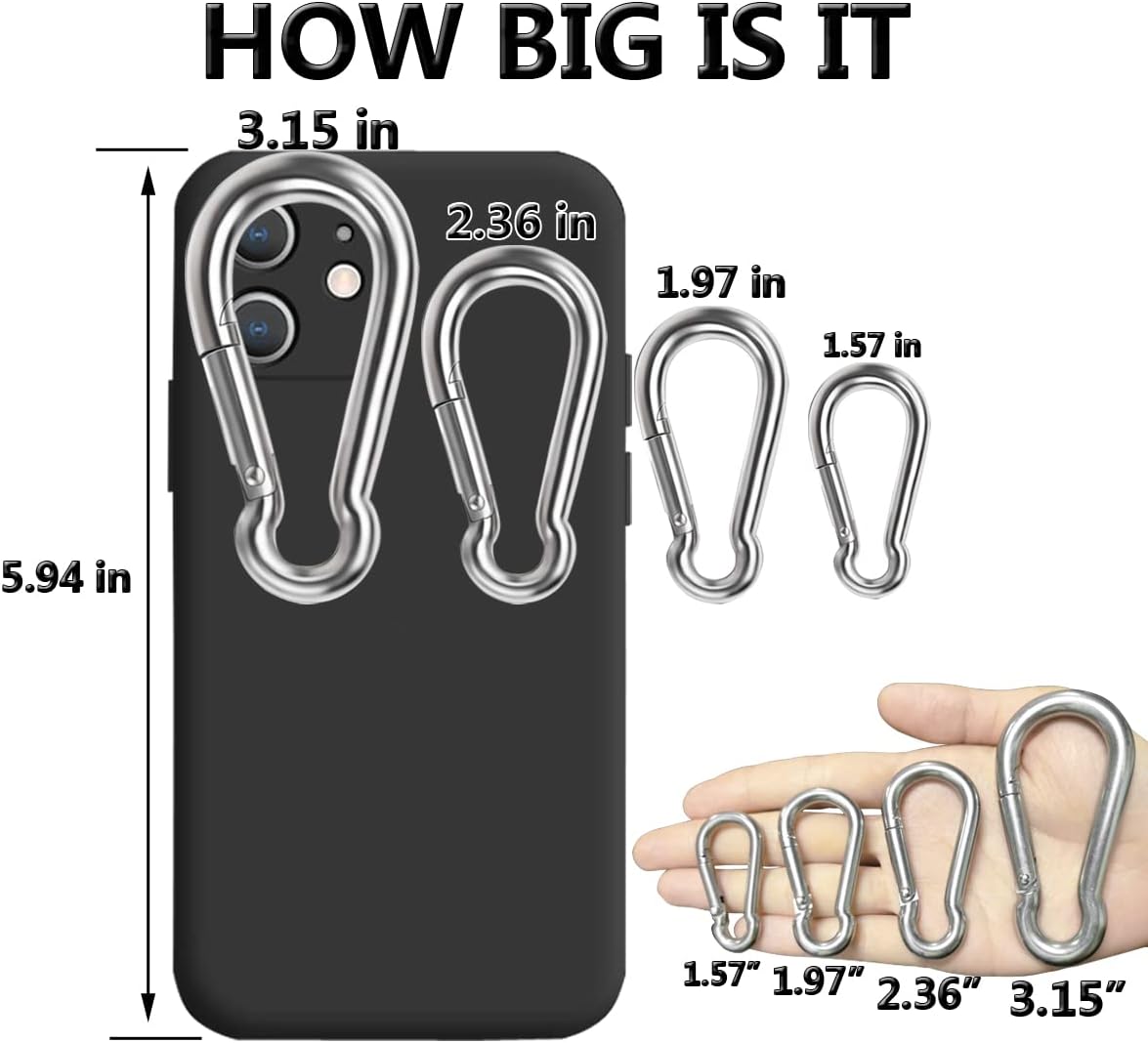 Spring Snap Hooks, 304 Stainless Steel Metal Clip Heavy Duty Rope Connector Small Snap Clamp Key Chain Link Buckle for Hammock Swing Set Outdoor Travel Camping Fishing Hiking 2.36inch(m6)-8pcs